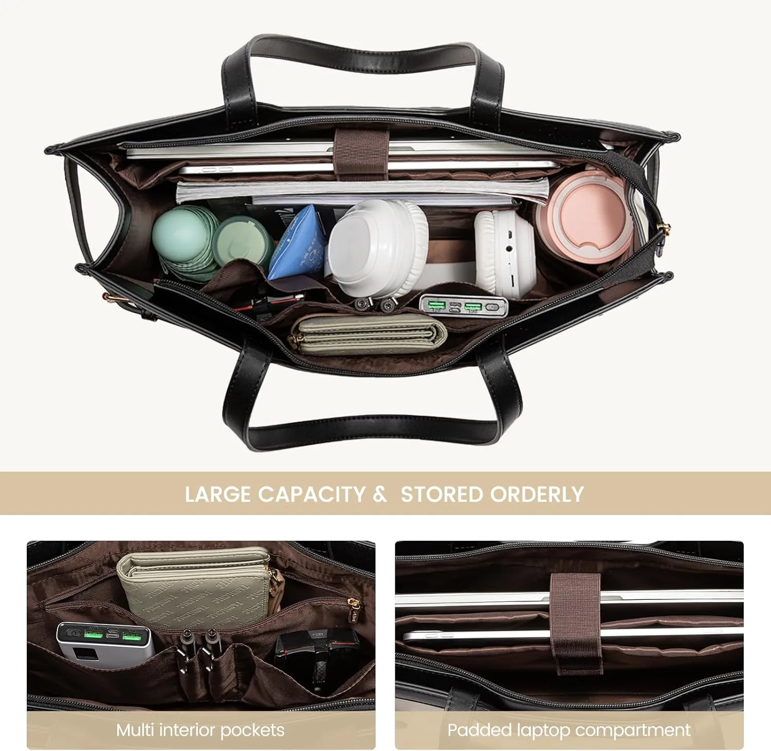 LOVEVOOK Laptop Bag for Women 17.3 Inch Laptop Tote Bag Leather Work Bags for Women Professional Computer bag