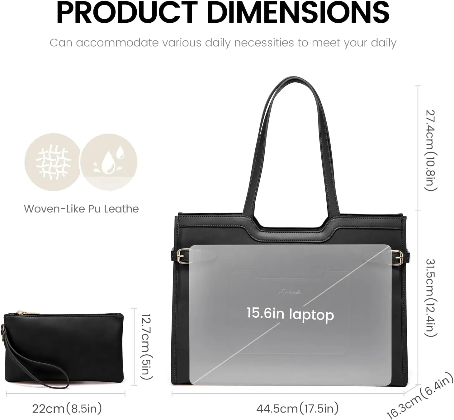 LOVEVOOK Laptop Bag for Women 17.3 Inch Laptop Tote Bag Leather Work Bags for Women Professional Computer bag