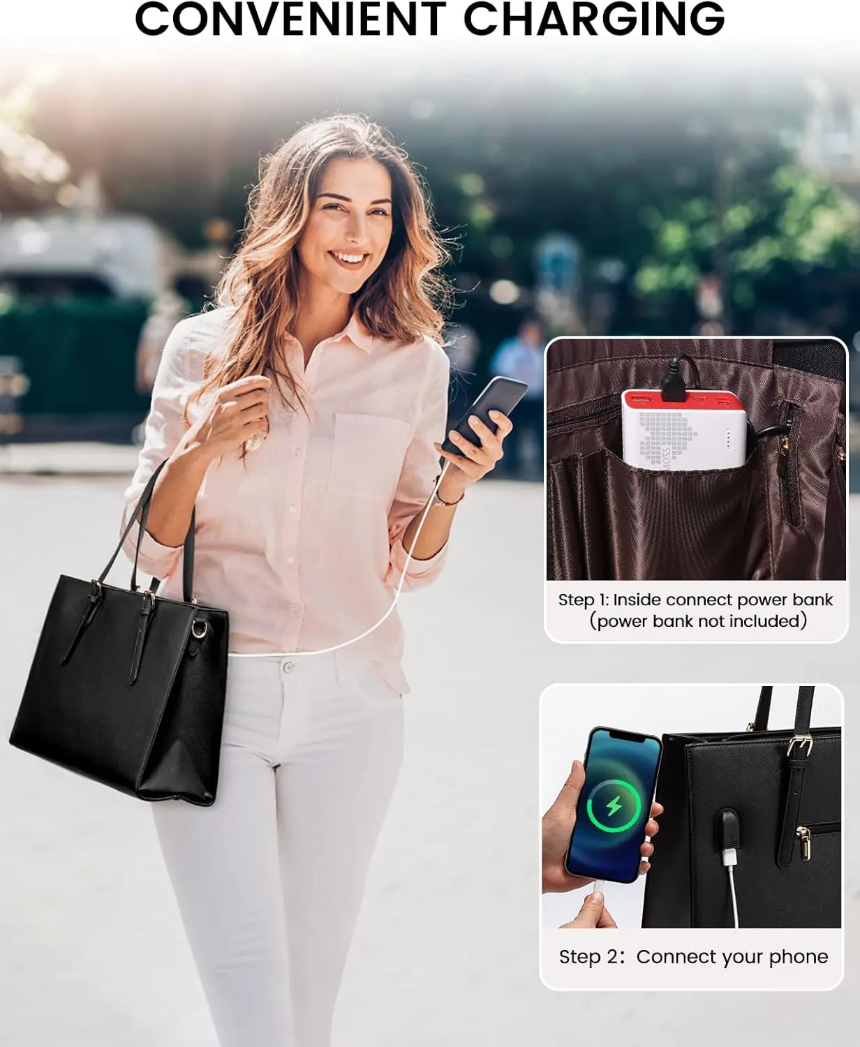LOVEVOOK Laptop Bag for Women, Fashion Computer Tote Large Capacity, Leather Shoulder Bag Purse Set, Professional Business Work Briefcase for Office Lady 2PCs, Fit 15.6 Inch Laptop, Black