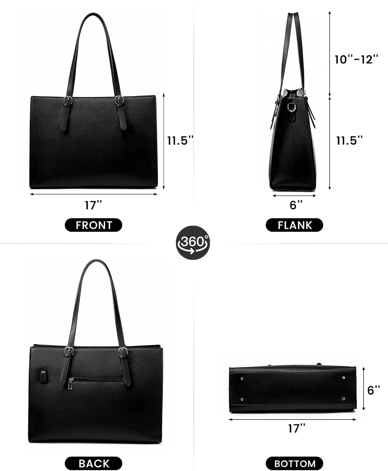 LOVEVOOK Laptop Bag for Women, Fashion Computer Tote Large Capacity, Leather Shoulder Bag Purse Set, Professional Business Work Briefcase for Office Lady 2PCs, Fit 15.6 Inch Laptop, Black
