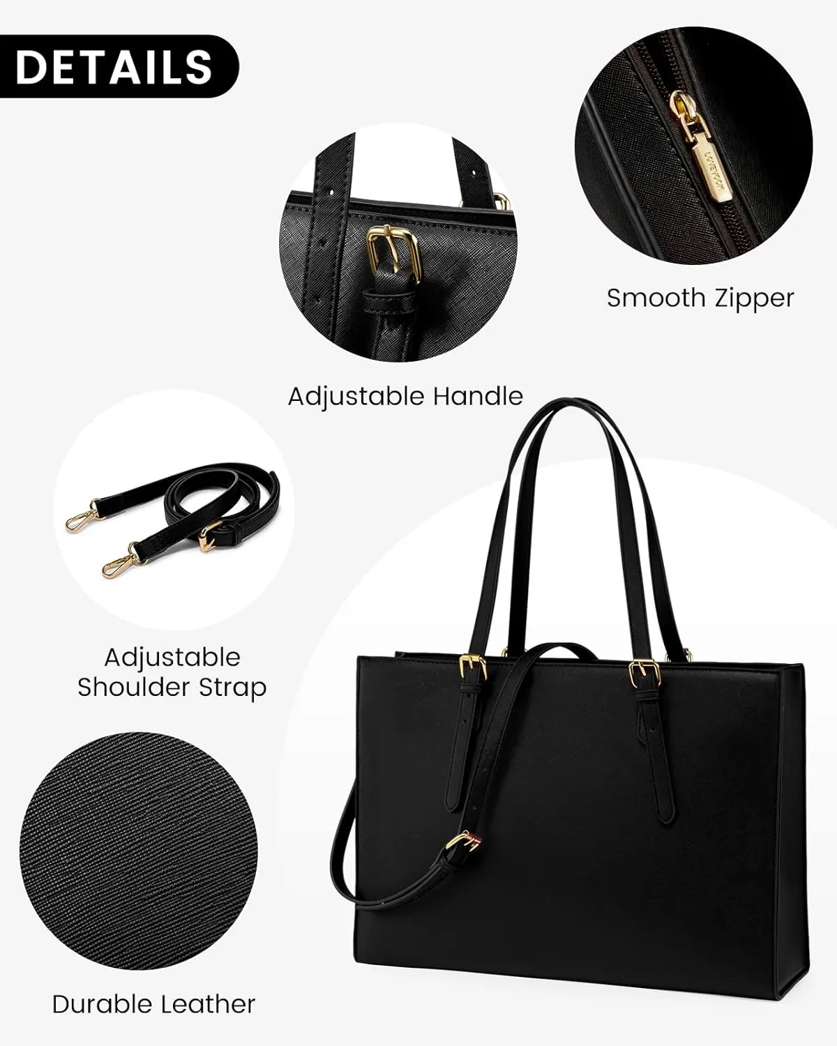 LOVEVOOK Laptop Bag for Women, Fashion Computer Tote Large Capacity, Leather Shoulder Bag Purse Set, Professional Business Work Briefcase for Office Lady 2PCs, Fit 15.6 Inch Laptop, Black