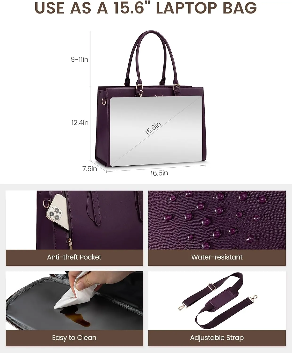 LOVEVOOK Laptop Lunch Tote Bag for Women for Work with Insulated Lunch Compartment 15.6 Inch Large Capacity Computer Handbag
