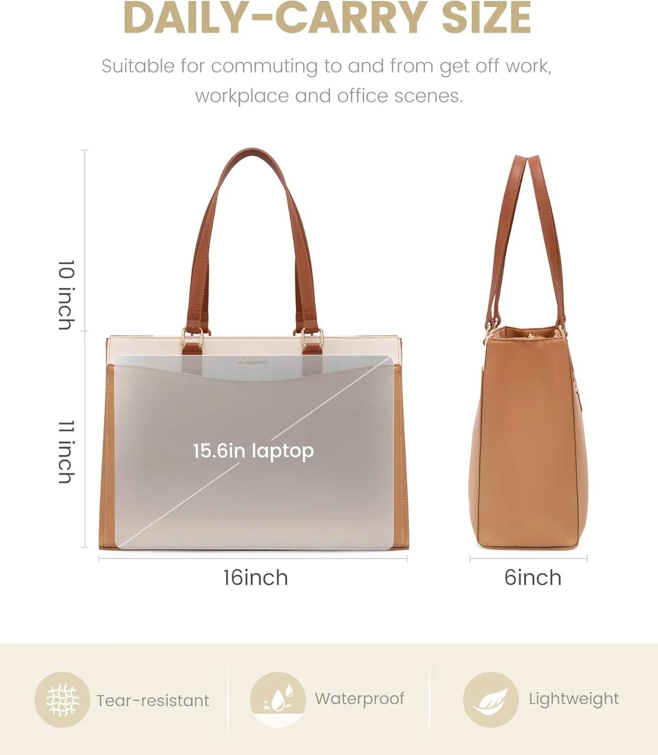 LOVEVOOK Laptop Tote Bag for Women, Teacher Bag Work Tote Bags, 15.6 Inch Waterproof Leather Computer Bag, Fashion Handbag Business Professional Briefcase Office Shoulder Bag