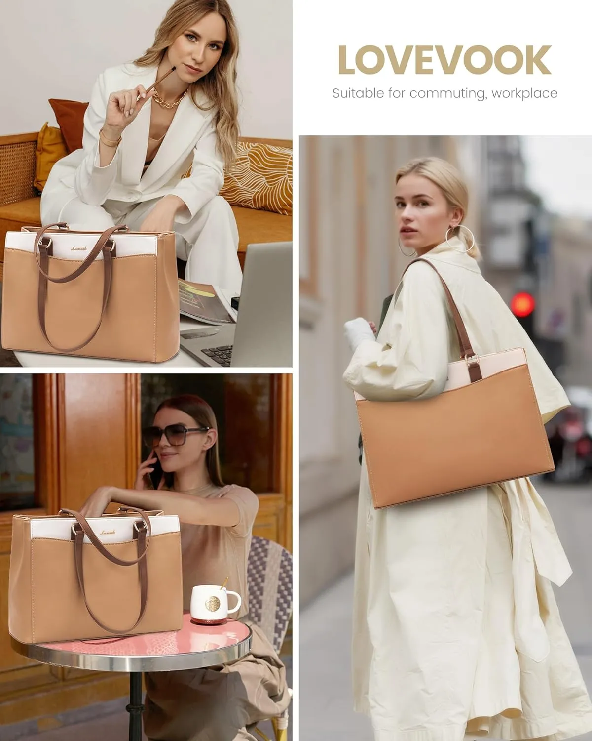 LOVEVOOK Laptop Tote Bag for Women, Teacher Bag Work Tote Bags, 15.6 Inch Waterproof Leather Computer Bag, Fashion Handbag Business Professional Briefcase Office Shoulder Bag