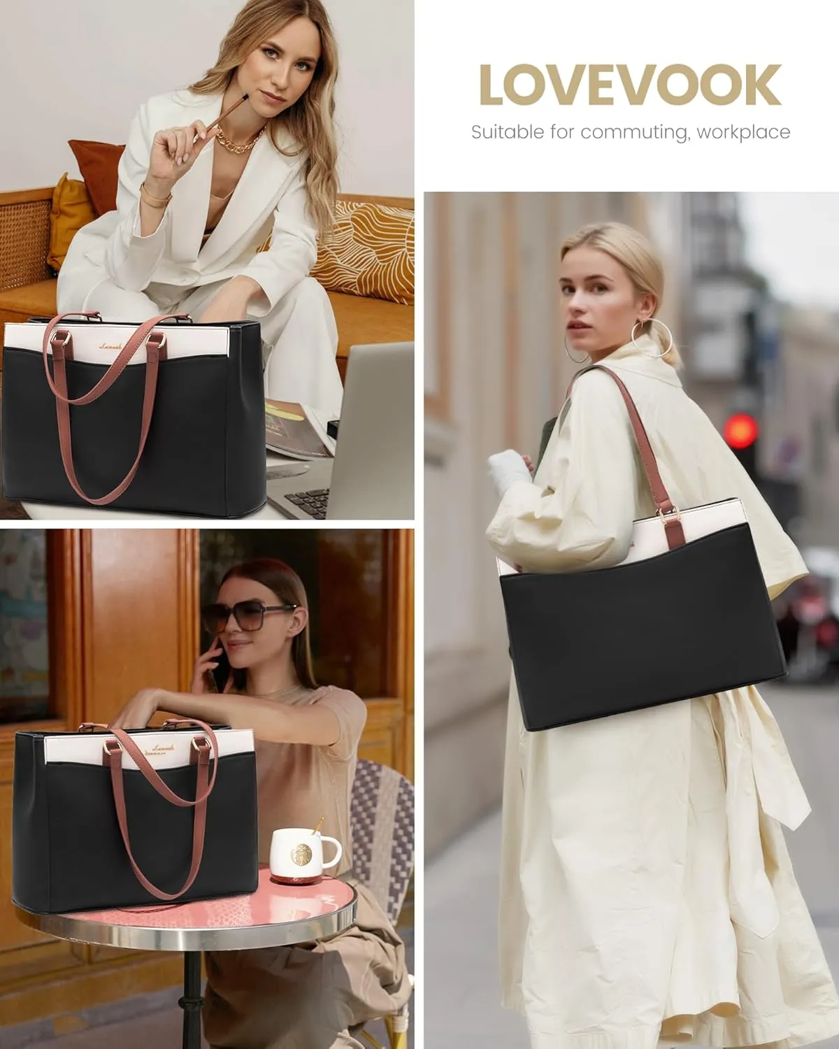 LOVEVOOK Laptop Tote Bag for Women, Teacher Bag Work Tote Bags, 15.6 Inch Waterproof Leather Computer Bag, Fashion Handbag Business Professional Briefcase Office Shoulder Bag