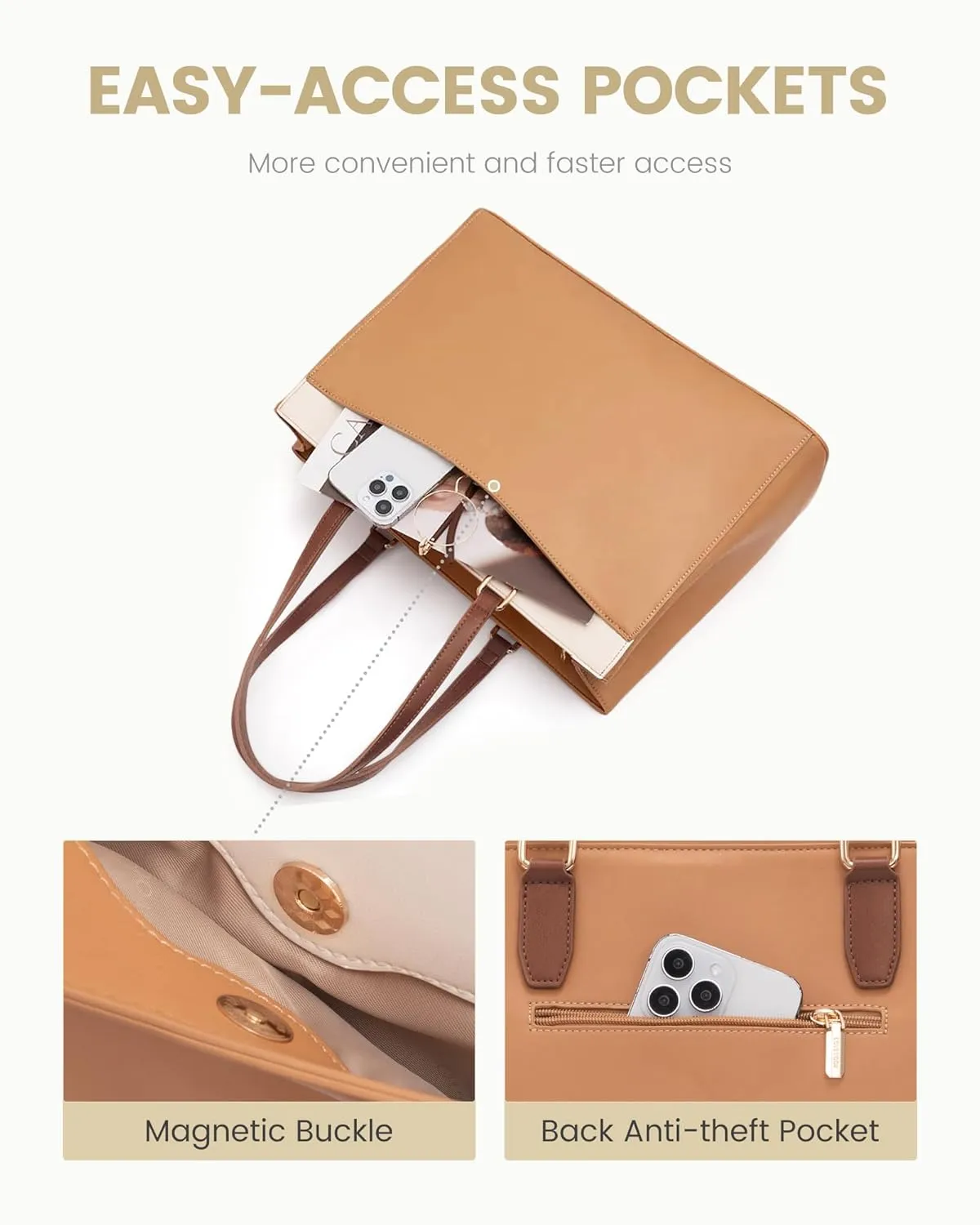 LOVEVOOK Laptop Tote Bag for Women, Teacher Bag Work Tote Bags, 15.6 Inch Waterproof Leather Computer Bag, Fashion Handbag Business Professional Briefcase Office Shoulder Bag
