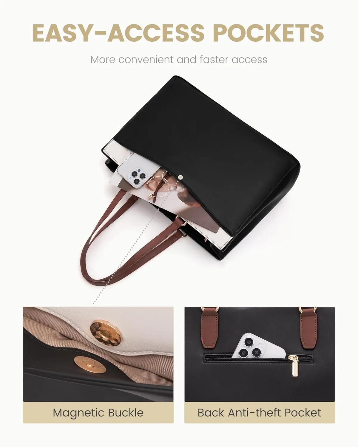 LOVEVOOK Laptop Tote Bag for Women, Teacher Bag Work Tote Bags, 15.6 Inch Waterproof Leather Computer Bag, Fashion Handbag Business Professional Briefcase Office Shoulder Bag