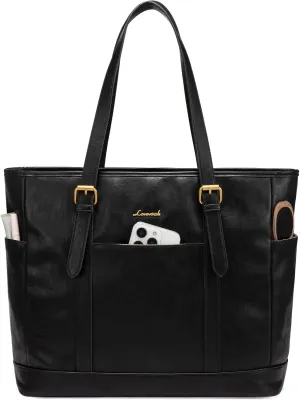LOVEVOOK Laptop Tote Bag for Women,Vintage Leather Work Tote Bag for Women, 15.6 Inch Computer Briefcase Bag,Waterproof Teacher Business Office