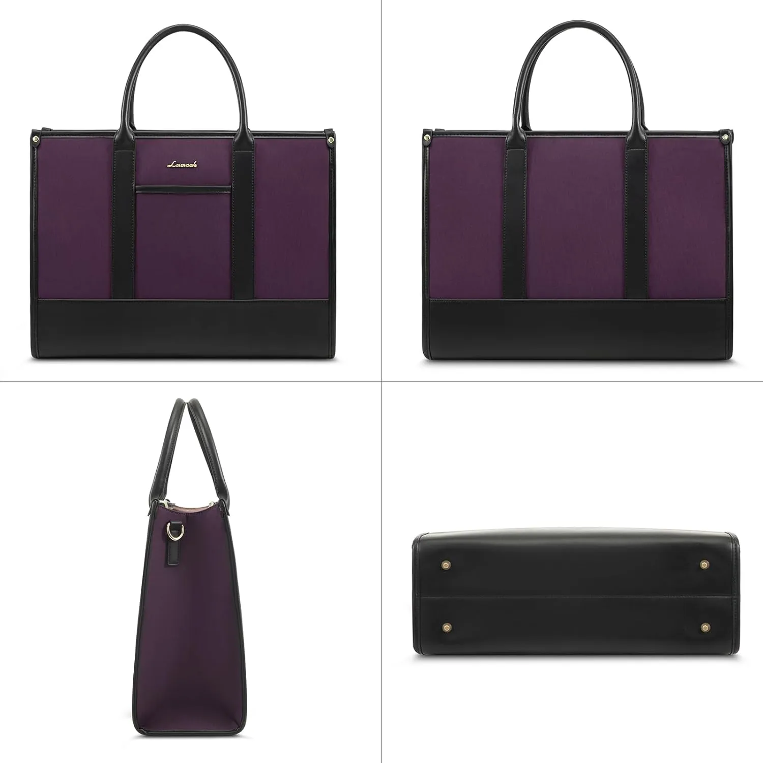 LOVEVOOK Laptop Tote Bags for Women Canvas Work Bag 15.6 inch Large Professional Teacher Purse Lightweight Computer Bag Briefcase Business Office, Purple-black