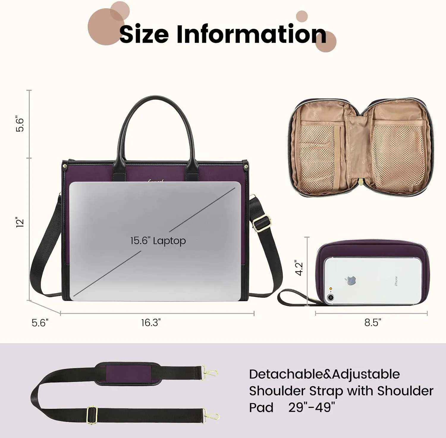 LOVEVOOK Laptop Tote Bags for Women Canvas Work Bag 15.6 inch Large Professional Teacher Purse Lightweight Computer Bag Briefcase Business Office, Purple-black