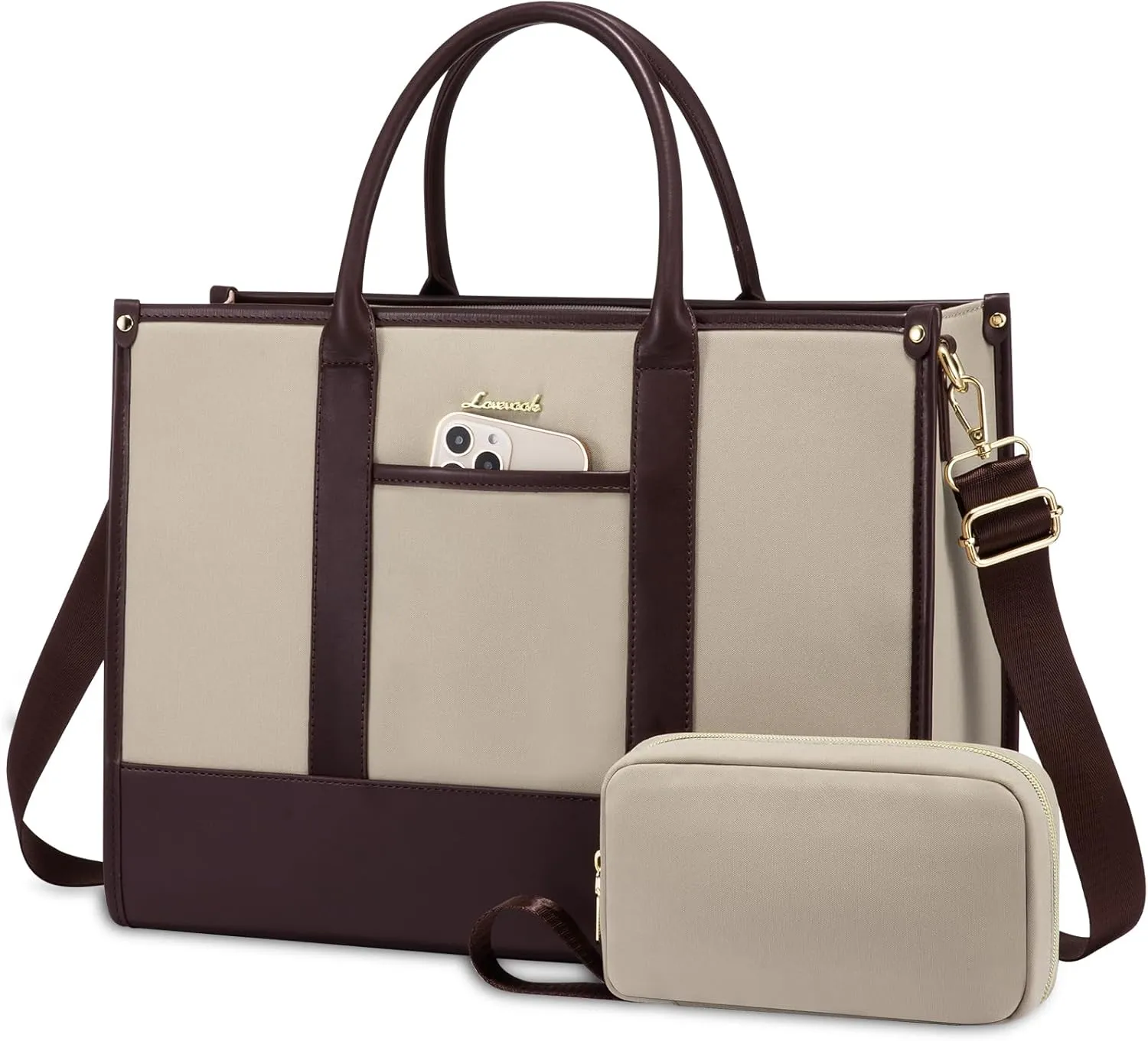 LOVEVOOK Laptop Tote Bags for Women Work Bag 15.6 inch Large Professional Teacher Purse Lightweight Computer Bag Briefcase Business Office, Apricot-chocolate