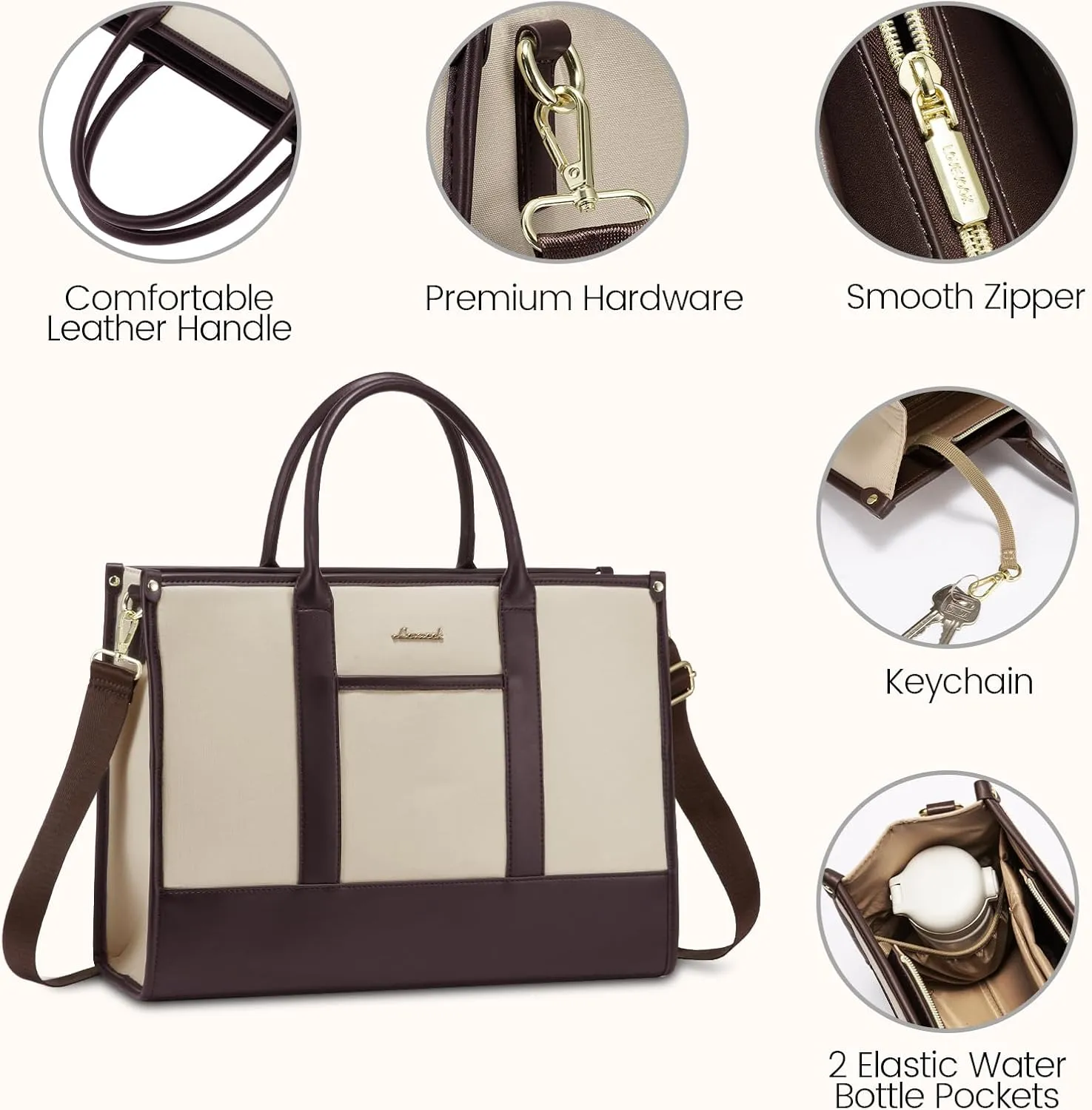 LOVEVOOK Laptop Tote Bags for Women Work Bag 15.6 inch Large Professional Teacher Purse Lightweight Computer Bag Briefcase Business Office, Apricot-chocolate