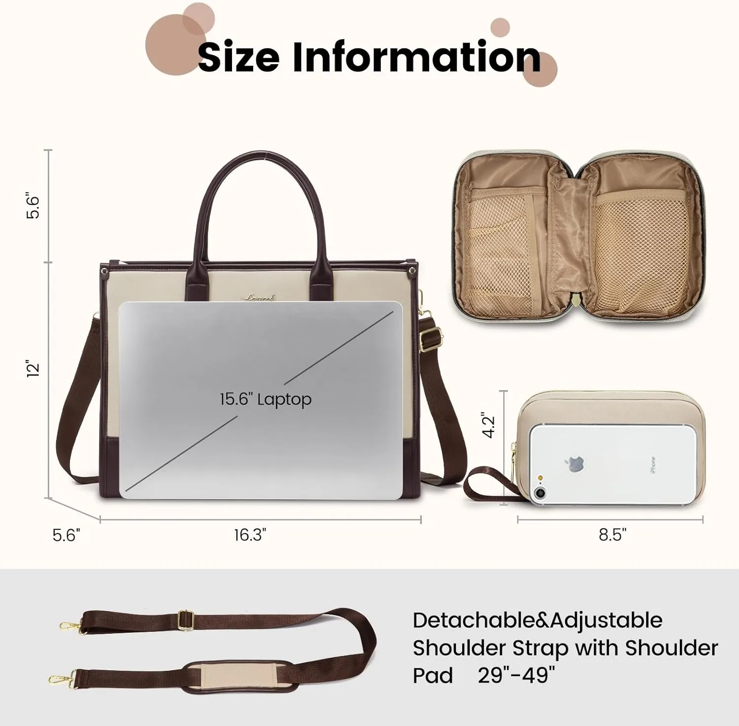 LOVEVOOK Laptop Tote Bags for Women Work Bag 15.6 inch Large Professional Teacher Purse Lightweight Computer Bag Briefcase Business Office, Apricot-chocolate