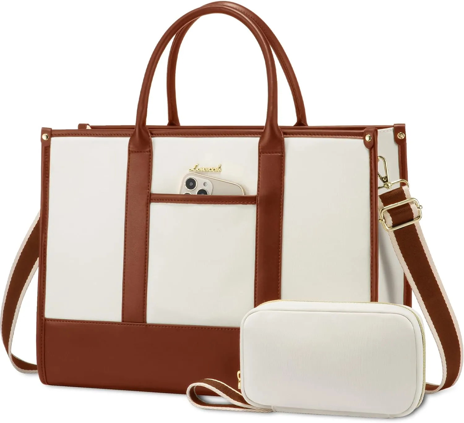 LOVEVOOK Laptop Tote Bags for Women Work Bag 15.6 inch Large Professional Teacher Purse Lightweight Computer Bag Briefcase Business Office, Beige-brown