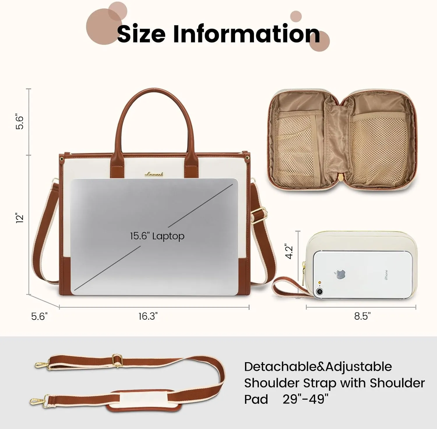 LOVEVOOK Laptop Tote Bags for Women Work Bag 15.6 inch Large Professional Teacher Purse Lightweight Computer Bag Briefcase Business Office, Beige-brown