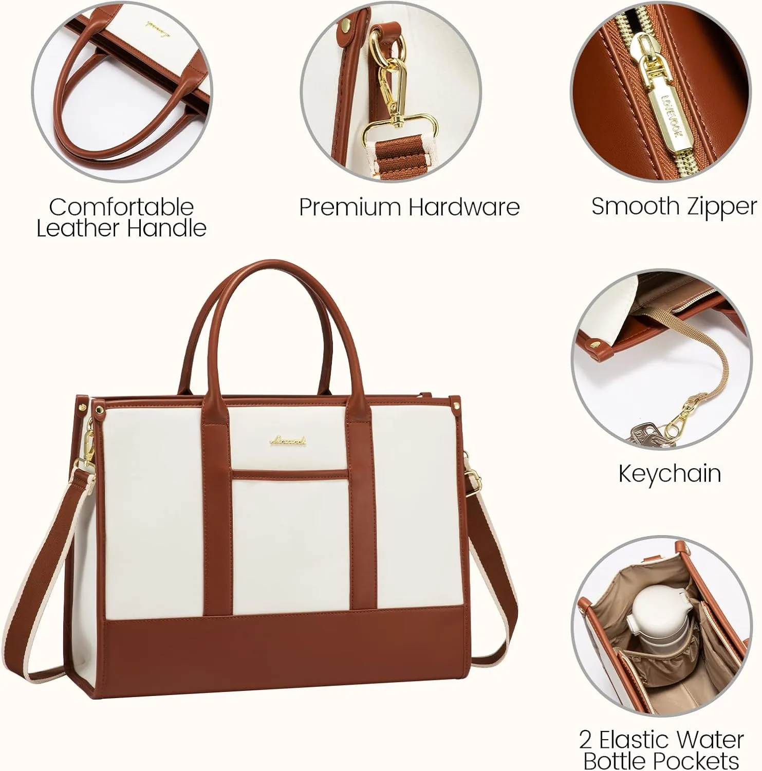 LOVEVOOK Laptop Tote Bags for Women Work Bag 15.6 inch Large Professional Teacher Purse Lightweight Computer Bag Briefcase Business Office, Beige-brown