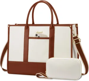 LOVEVOOK Laptop Tote Bags for Women Work Bag 15.6 inch Large Professional Teacher Purse Lightweight Computer Bag Briefcase Business Office, Beige-brown