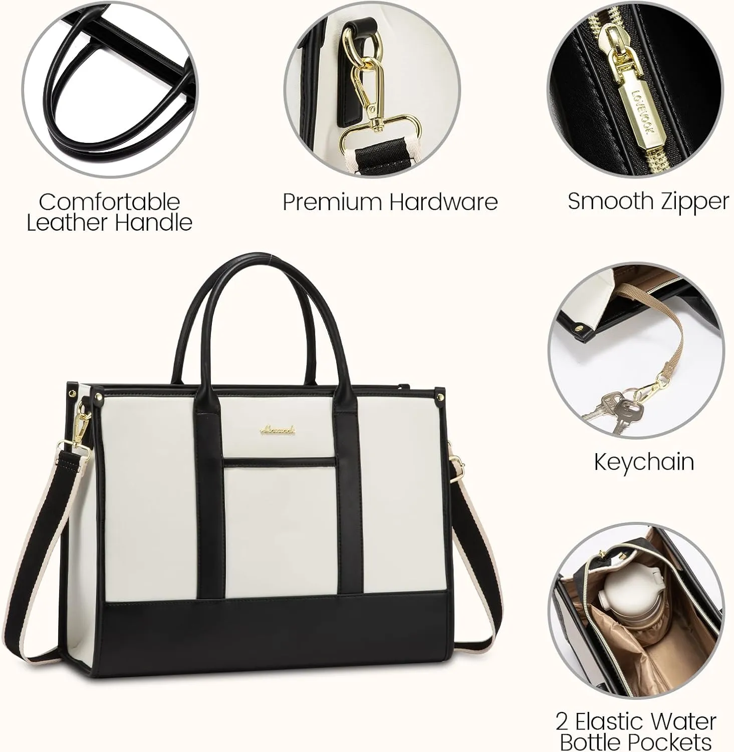 LOVEVOOK Laptop Tote Bags for Women Work Bag 17.3 inch Large Professional Teacher Purse Lightweight Computer Bag Briefcase Business Office, Beige-black