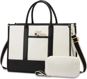 LOVEVOOK Laptop Tote Bags for Women Work Bag 17.3 inch Large Professional Teacher Purse Lightweight Computer Bag Briefcase Business Office, Beige-black