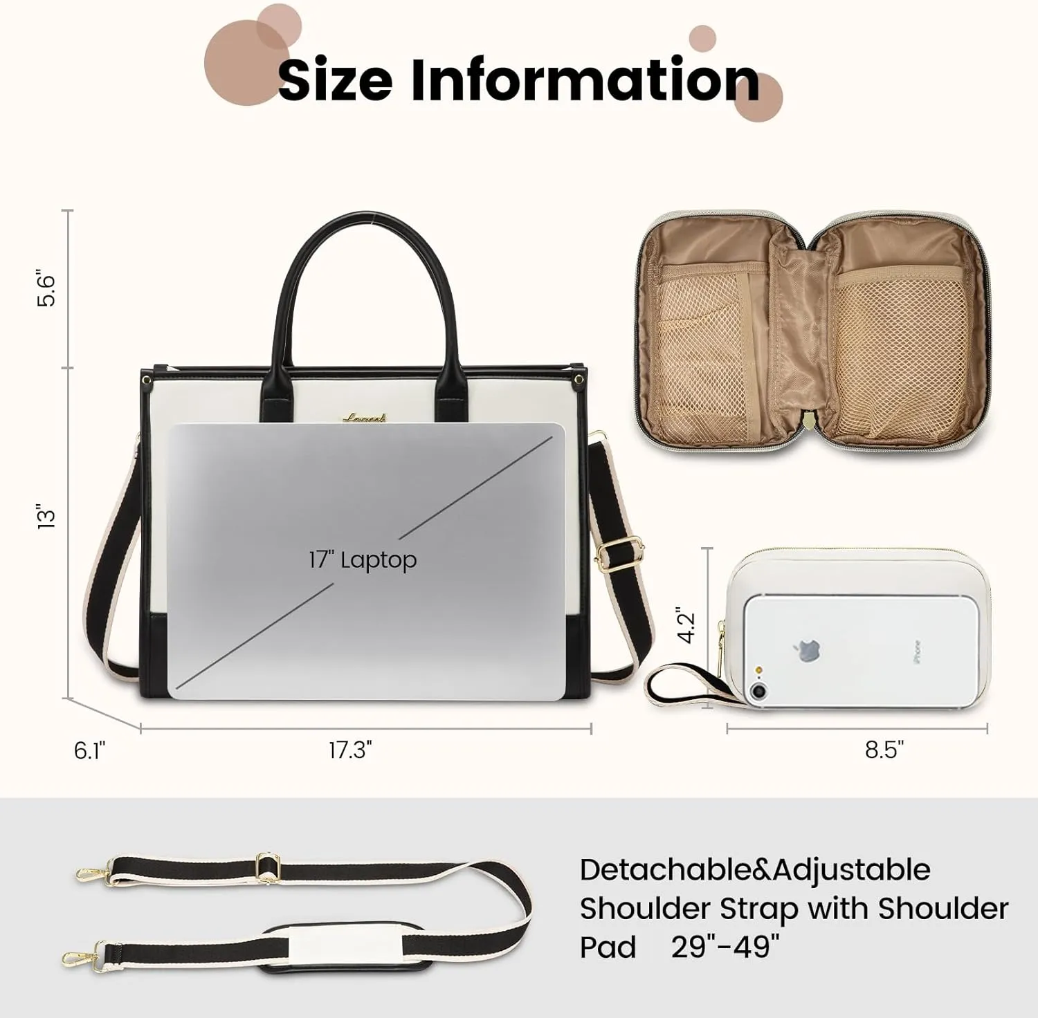 LOVEVOOK Laptop Tote Bags for Women Work Bag 17.3 inch Large Professional Teacher Purse Lightweight Computer Bag Briefcase Business Office, Beige-black