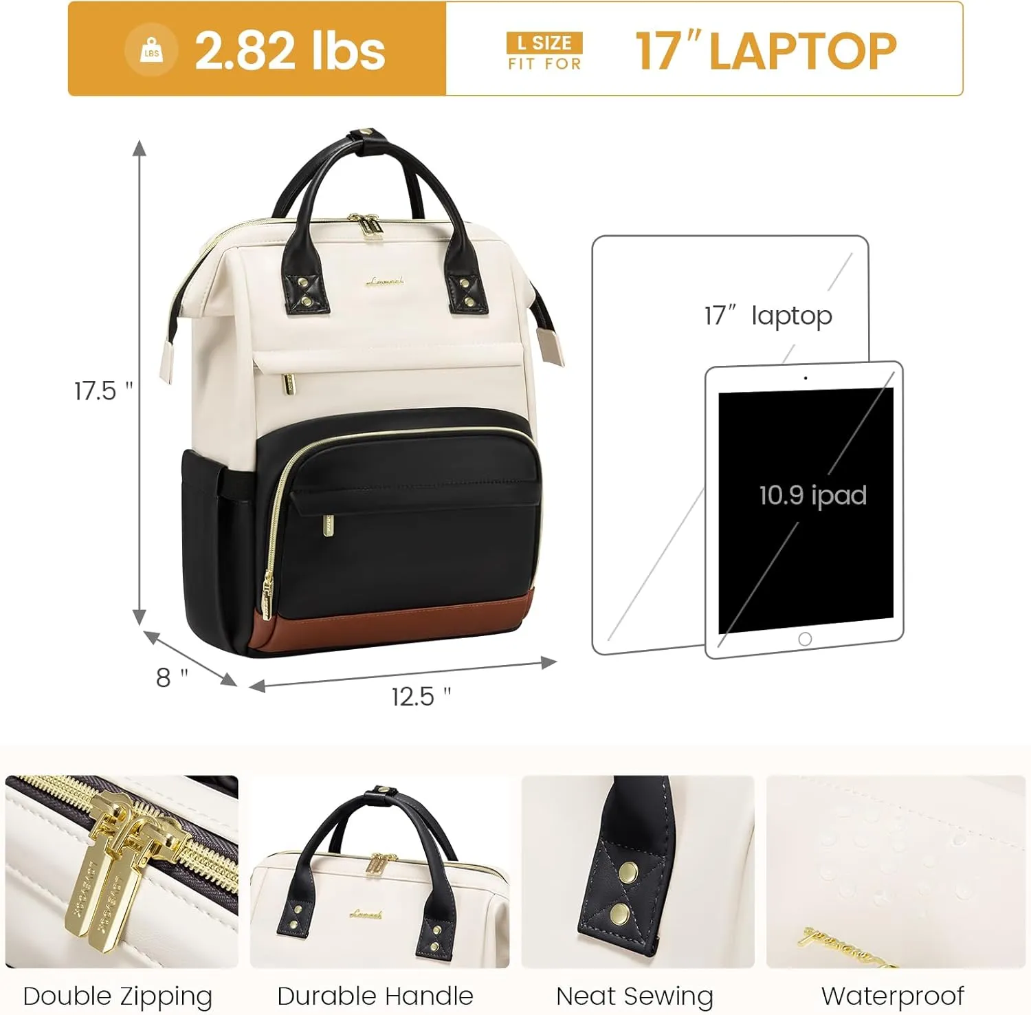 LOVEVOOK Leather Laptop Backpack for Women, 17 inch Professional Work & Travel Bag, Brown