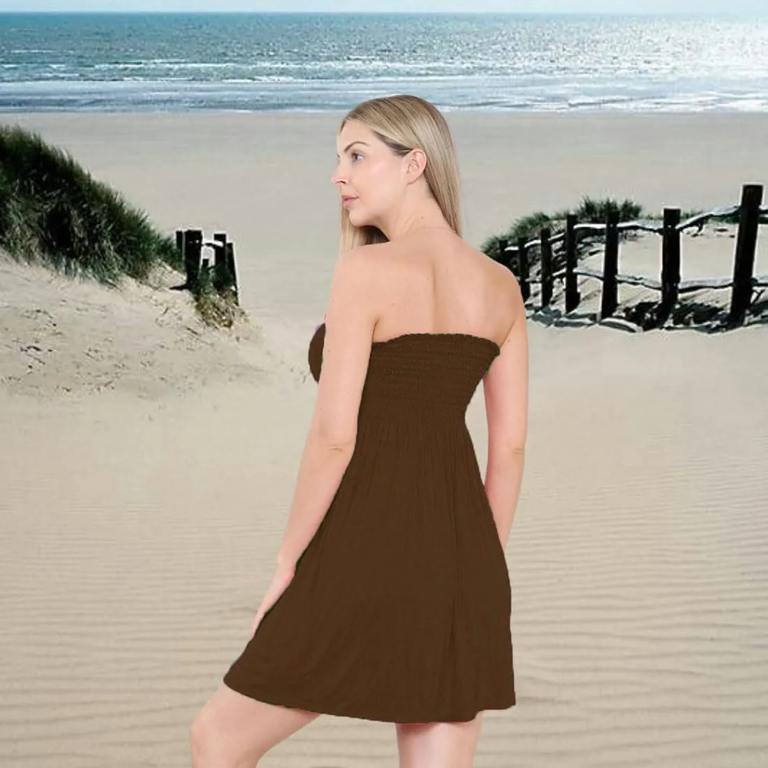 Loxdonz Women's Sun Strapless Tube Short Dress Summer Dresses Casual Mini Beach Cover Up