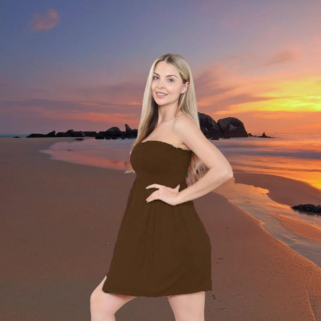 Loxdonz Women's Sun Strapless Tube Short Dress Summer Dresses Casual Mini Beach Cover Up