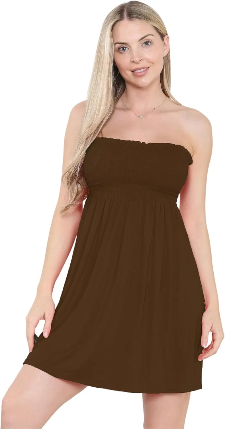 Loxdonz Women's Sun Strapless Tube Short Dress Summer Dresses Casual Mini Beach Cover Up