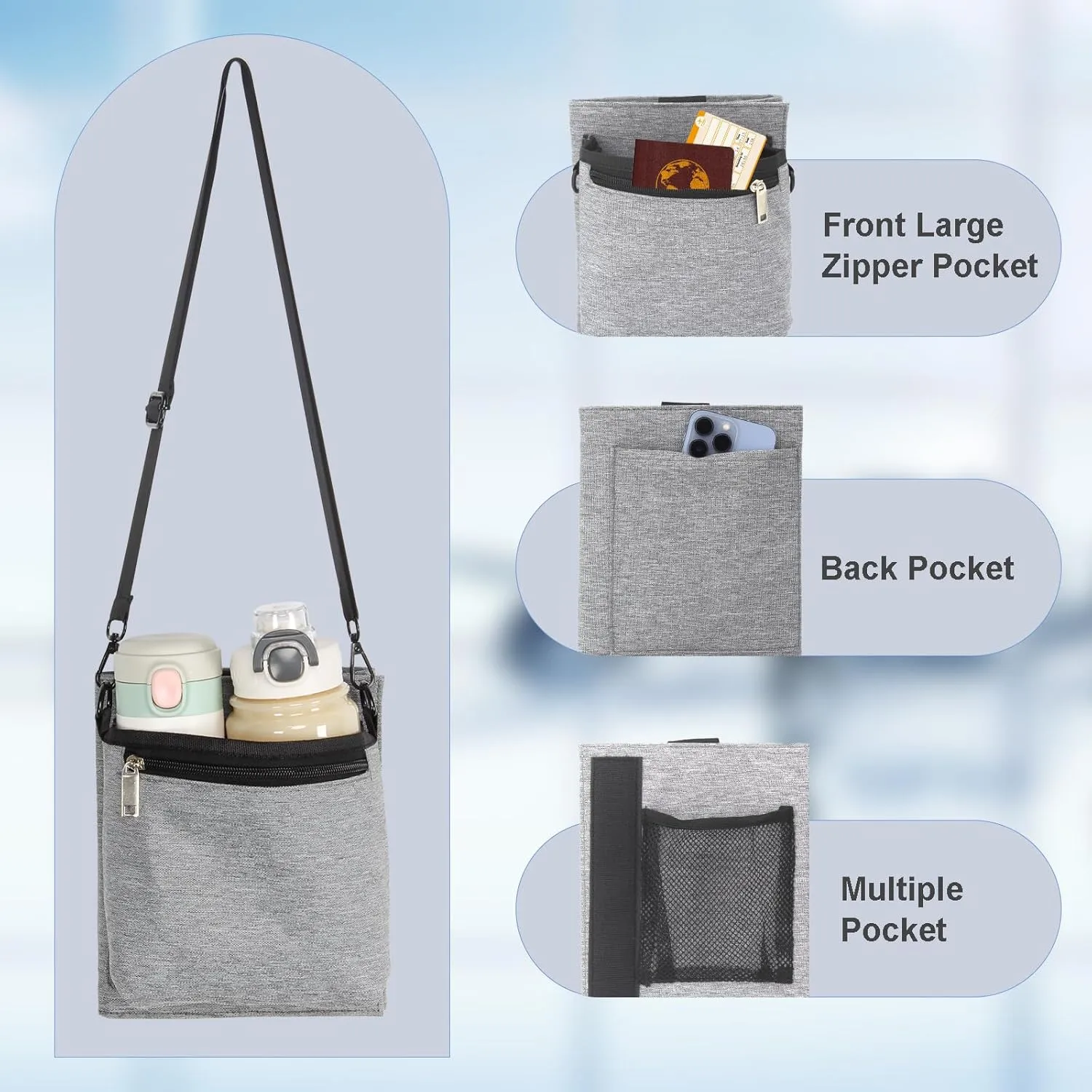Luggage Travel Cup Holder with Straps for Add a Bag Hands Free Suitcases Drink Carrier Beverage Caddy Travel Accessories Gift for Flight Attendants Travelers Gray
