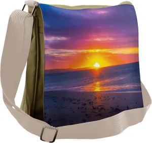 Lunarable Beach Messenger Bag, Calm Sunset Exotic Seashore, Unisex Cross-body