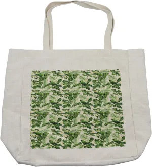 Lunarable Green Shopping Bag, Exotic Tropic Pattern with Palm Leaves Breadfruits Plumeria Flowers and Parrots, Eco-Friendly Reusable Bag for Groceries Beach and More, 15.5" X 14.5", Cream