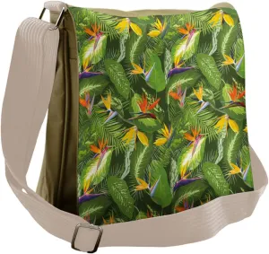 Lunarable Leaf Messenger Bag, Exotic Paradise Tropic Foliage, Unisex Cross-body