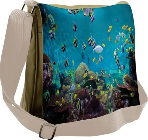 Lunarable Ocean Messenger Bag, Exotic Wild Aquatic Animals, Unisex Cross-body