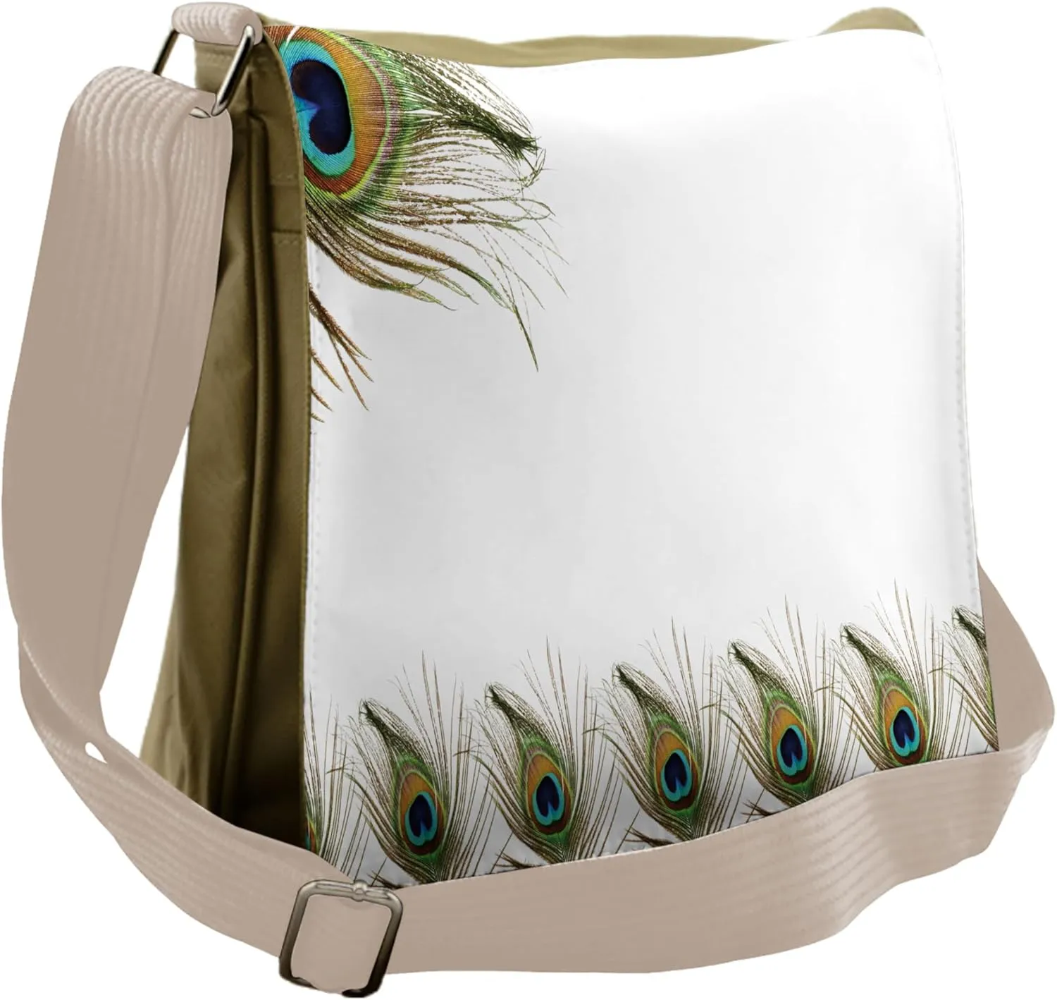 Lunarable Peacock Messenger Bag, Exotic Quill of Birds, Unisex Cross-body