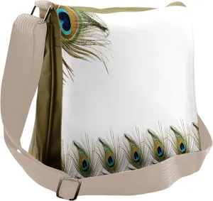 Lunarable Peacock Messenger Bag, Exotic Quill of Birds, Unisex Cross-body