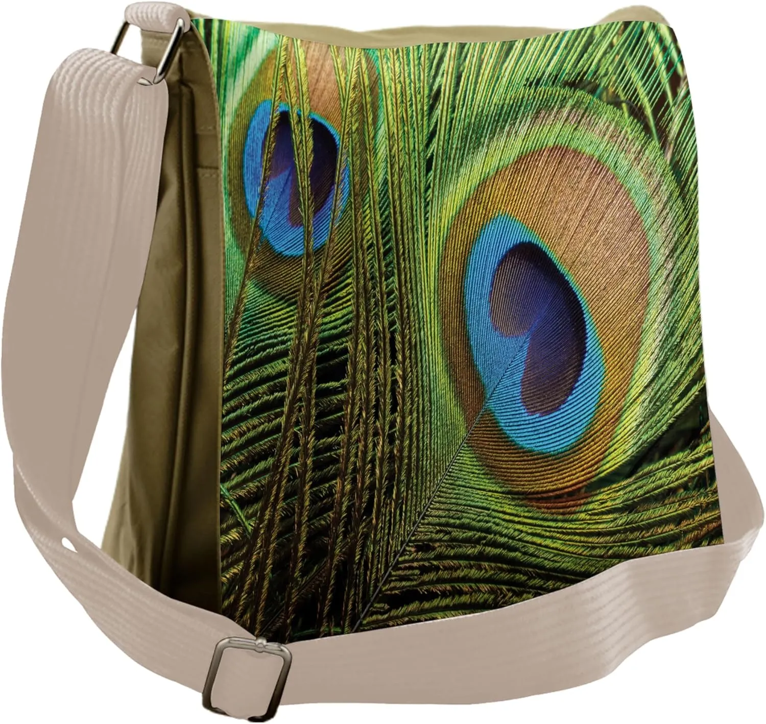 Lunarable Peacock Messenger Bag, Exotic Quill Oriental Motif, Unisex Cross-body