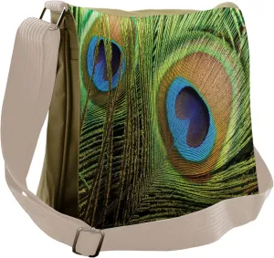 Lunarable Peacock Messenger Bag, Exotic Quill Oriental Motif, Unisex Cross-body