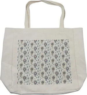 Lunarable Peacock Shopping Bag, Symbolic Plumage with Hearts and Spots Love Valentines Exotic Wild Image, Eco-Friendly Reusable Bag for Groceries Beach and More, 15.5" X 14.5", Cream