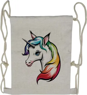 Lunarable Rainbow Drawstring Backpack, Unicorn with Colorful Mane, Sackpack Bag