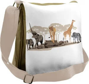 Lunarable Savannah Messenger Bag, Savannah Exotic Mammals, Unisex Cross-body