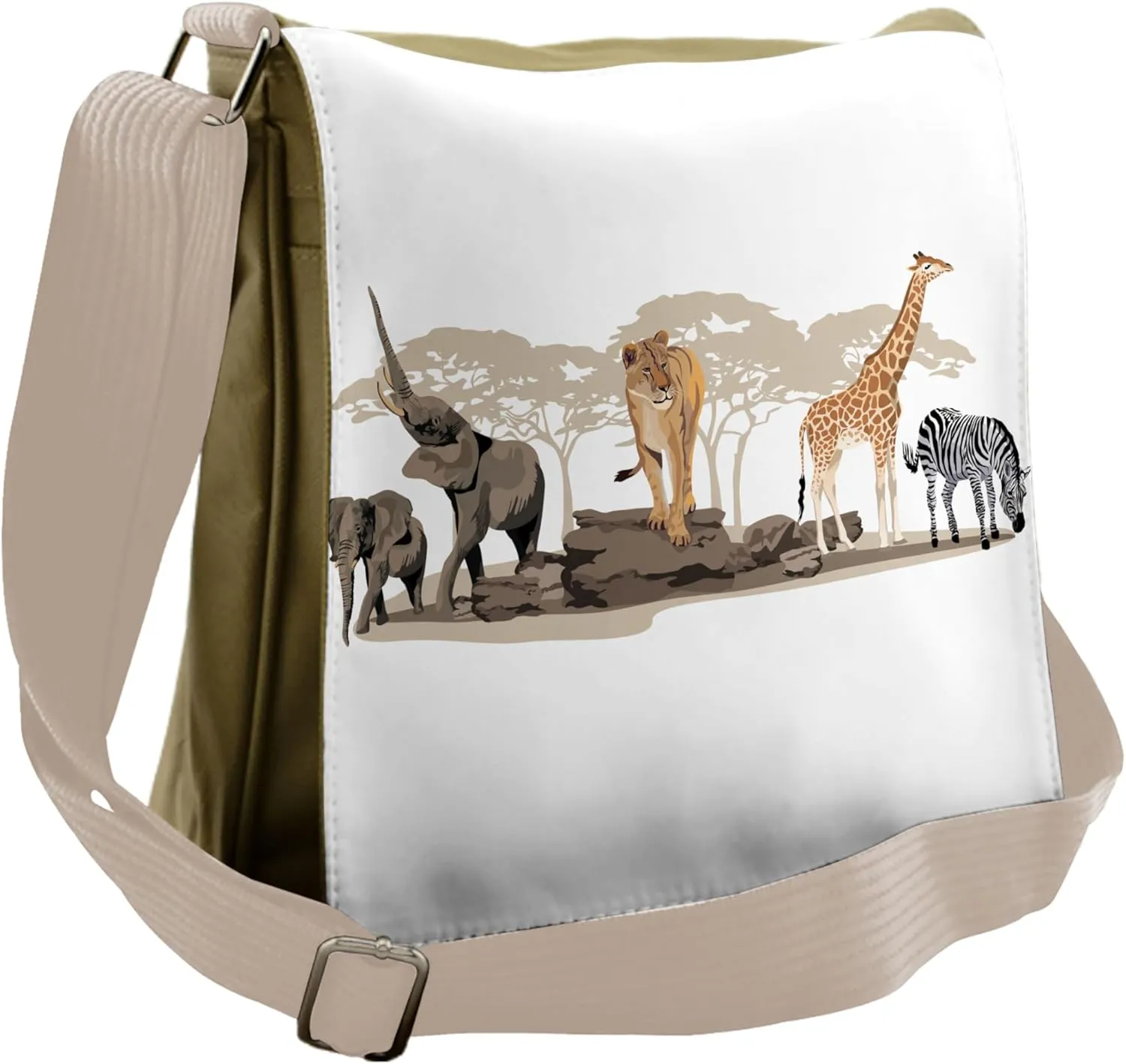 Lunarable Savannah Messenger Bag, Savannah Exotic Mammals, Unisex Cross-body