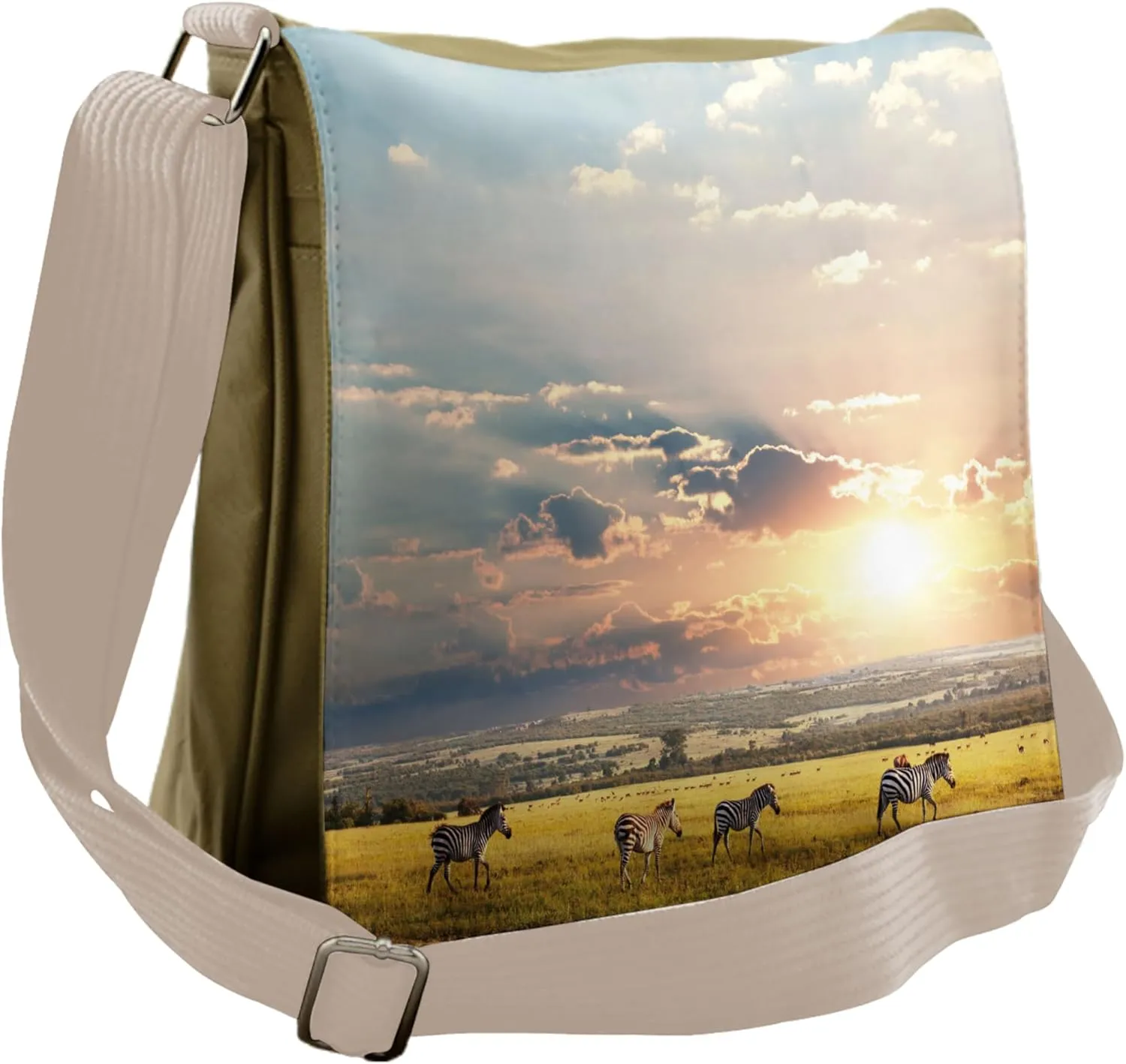 Lunarable Savannah Messenger Bag, Zebras Exotic Natural Land, Unisex Cross-body