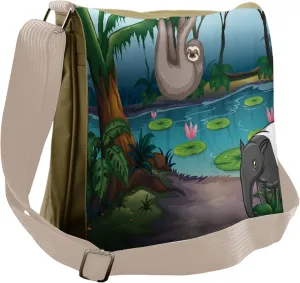 Lunarable Sloth Messenger Bag, Exotic Fauna Pond Anteater, Unisex Cross-body