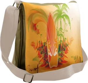 Lunarable Surfboard Messenger Bag, Exotic Nature Surfing, Unisex Cross-body