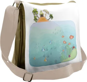 Lunarable Tropical Messenger Bag, Exotic Island Ocean Hut, Unisex Cross-body