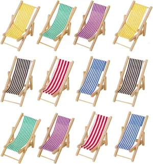 LUOZZY 12pcs Dollhouse Miniature Furniture Accessories Mini Wooden Folding Beach Sunbath Chair Longue Deck Chair for Fairy Garden Dollhouse Decoration