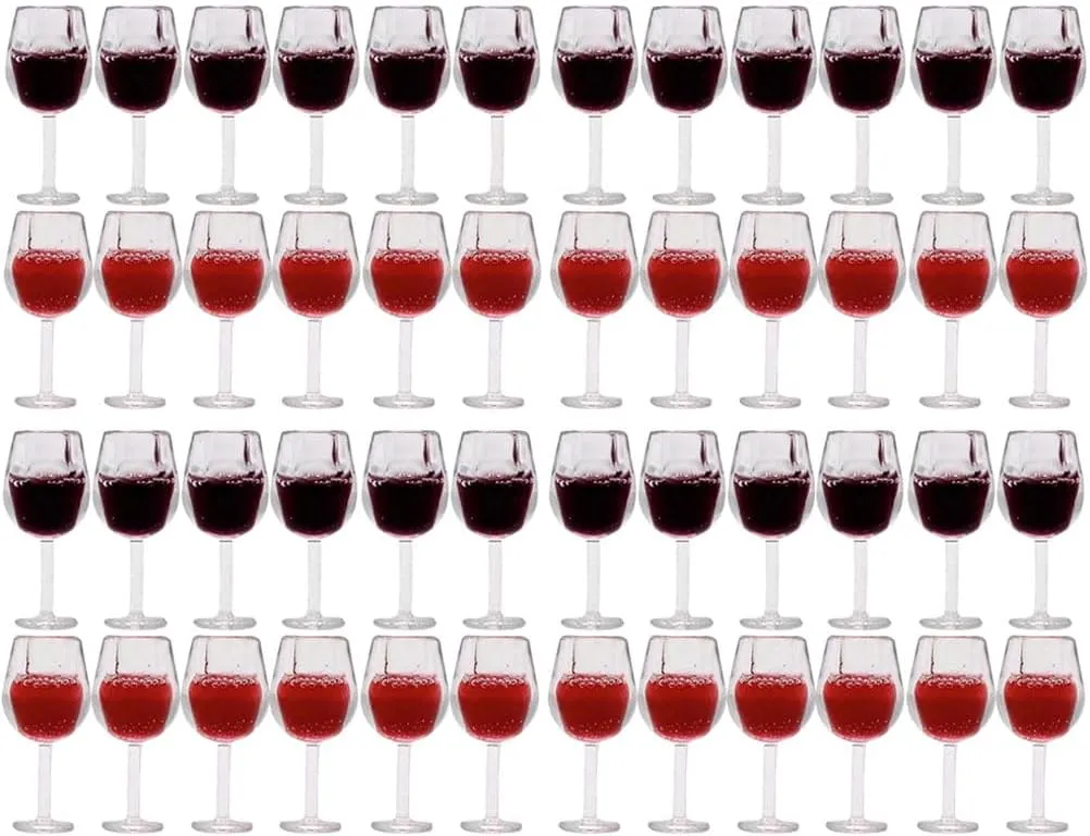 LUOZZY 48 PCS Miniature Wine Glasses Dollhouse 1:12 Miniature Wine Goblet Cups Model Tiny Wine Champagne Drink Cups Dollhouse Accessories