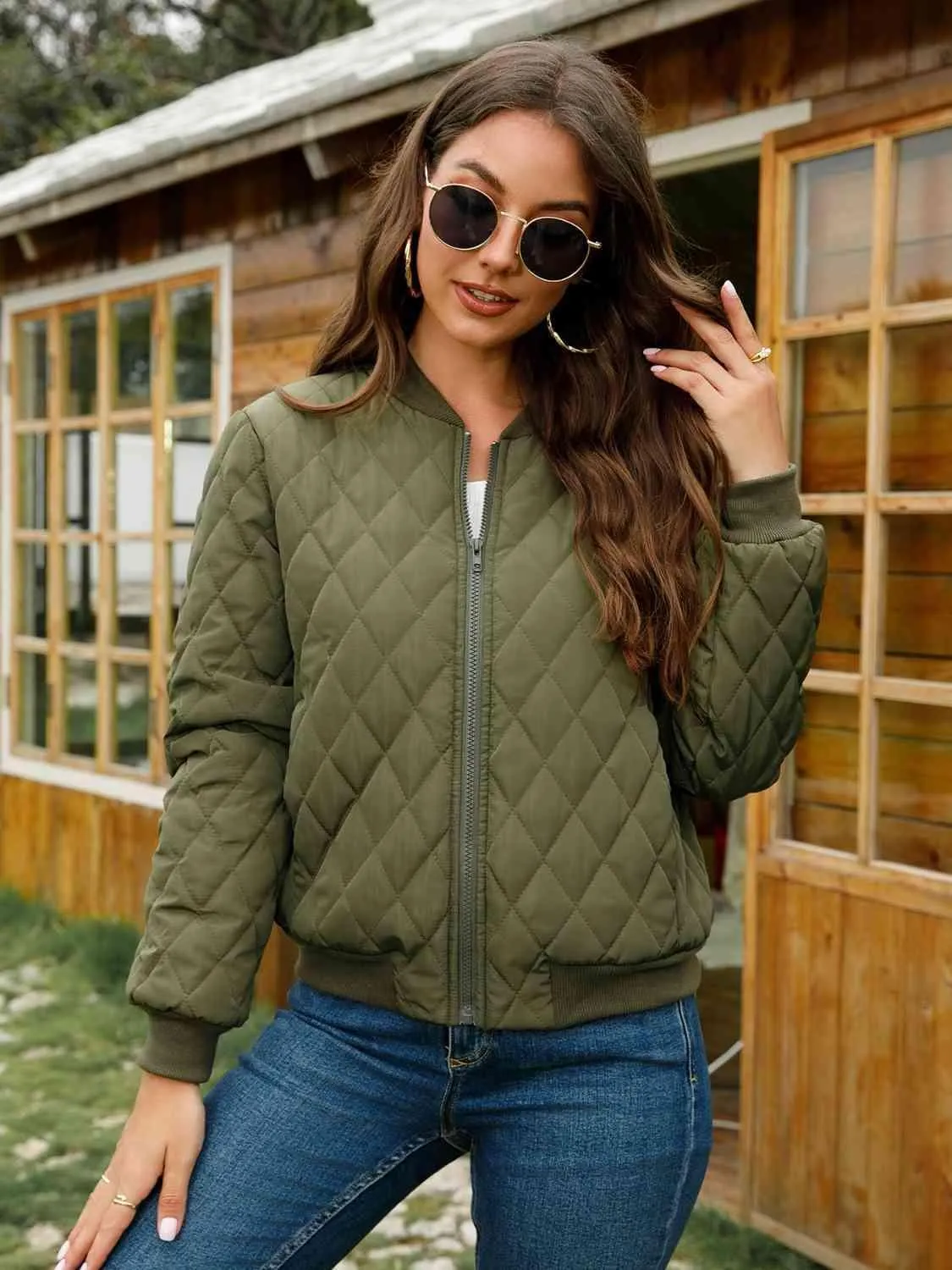 Lush Embrace Zip-Up Quilted Bomber Jacket