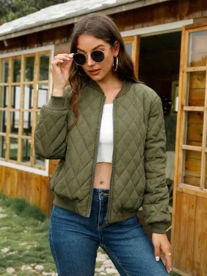Lush Embrace Zip-Up Quilted Bomber Jacket
