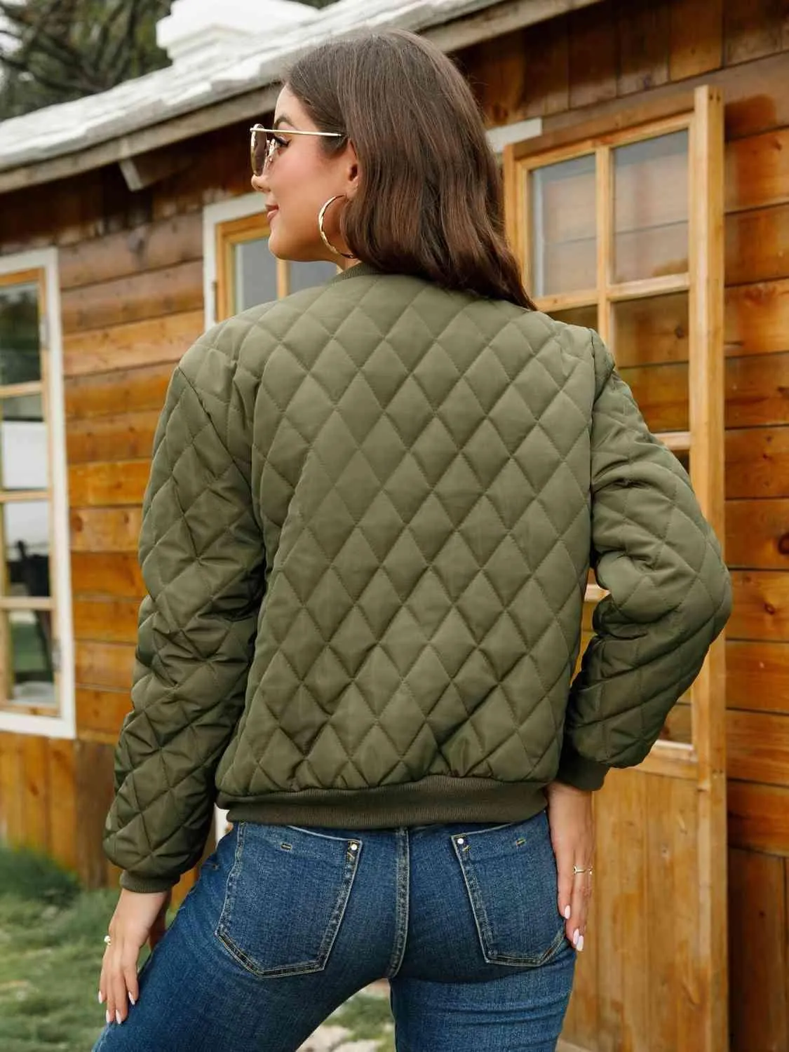Lush Embrace Zip-Up Quilted Bomber Jacket
